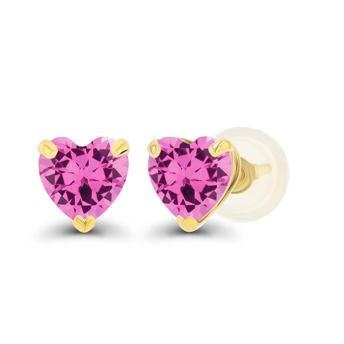 Sterling Silver Yellow 5mm Heart Created Pink Sapphire Stud Earring with Silicone Back
