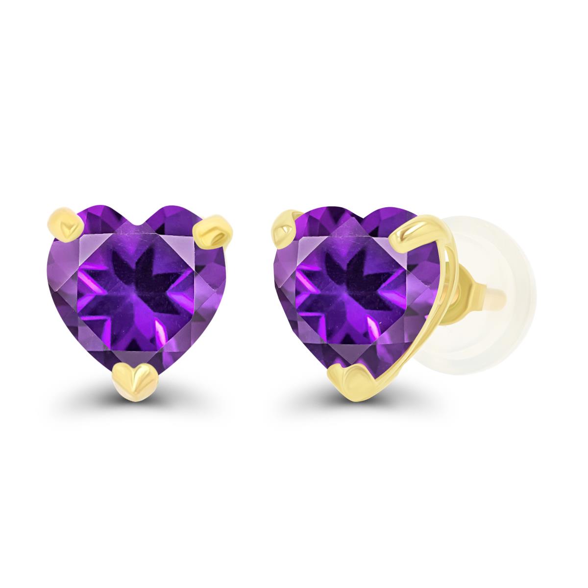 14K Yellow Gold 6mm Heart Amethyst Stud Earring with Silicone Back