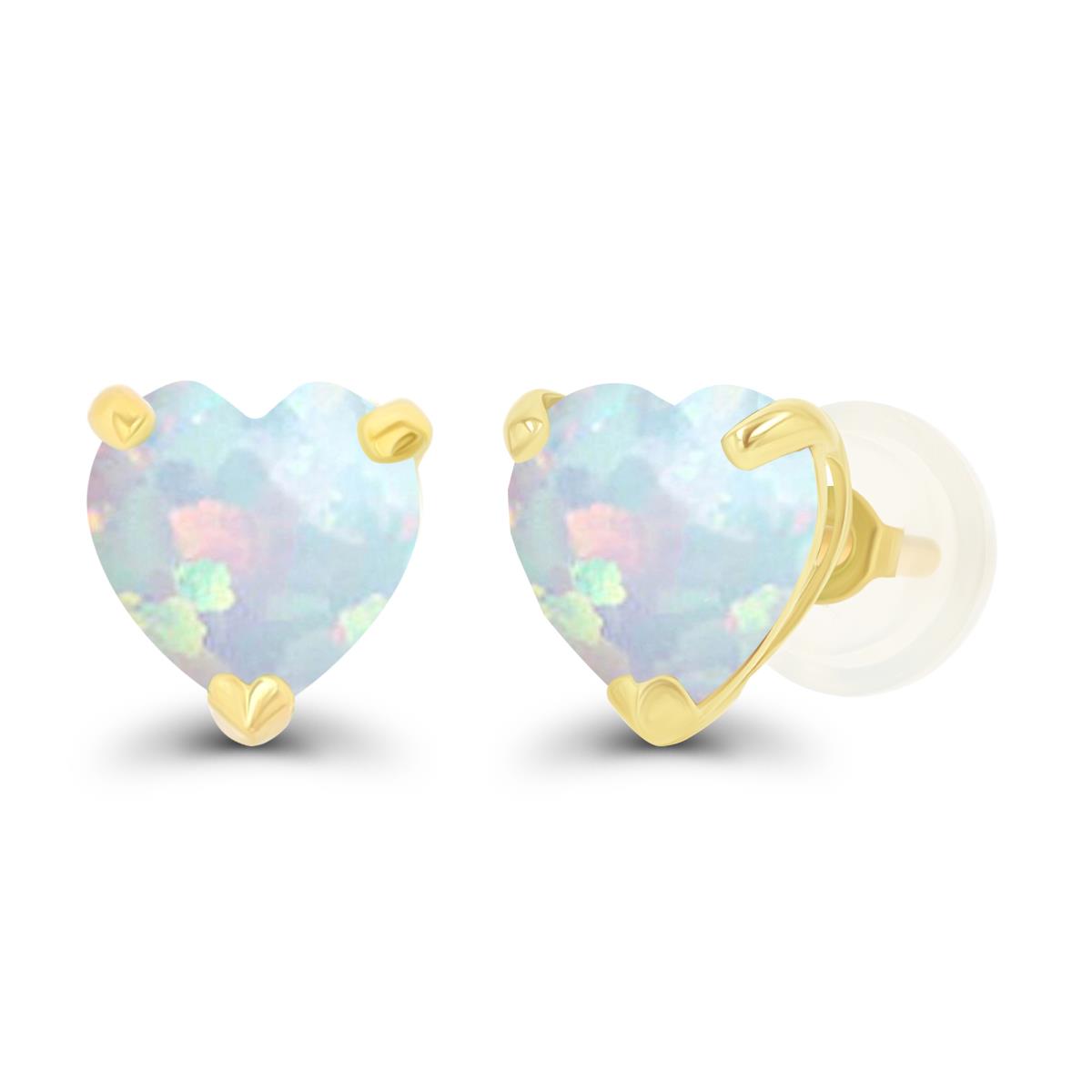 14K Yellow Gold 6mm Heart Created Opal Stud Earring with Silicone Back