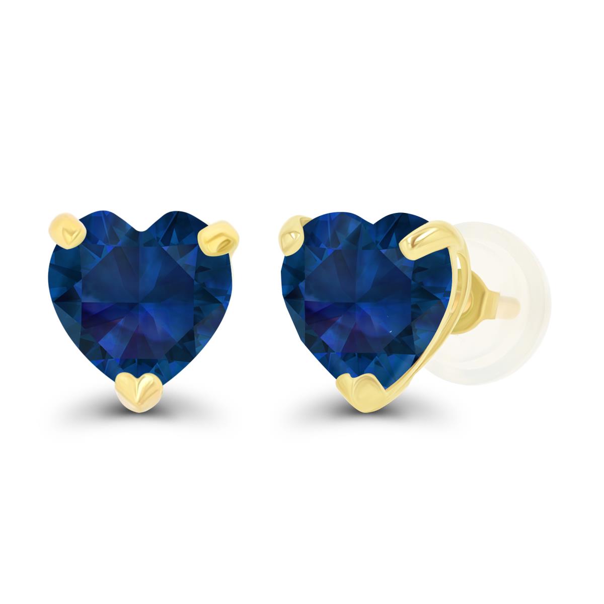 14K Yellow Gold 6mm Heart Created Blue Sapphire Stud Earring with Silicone Back