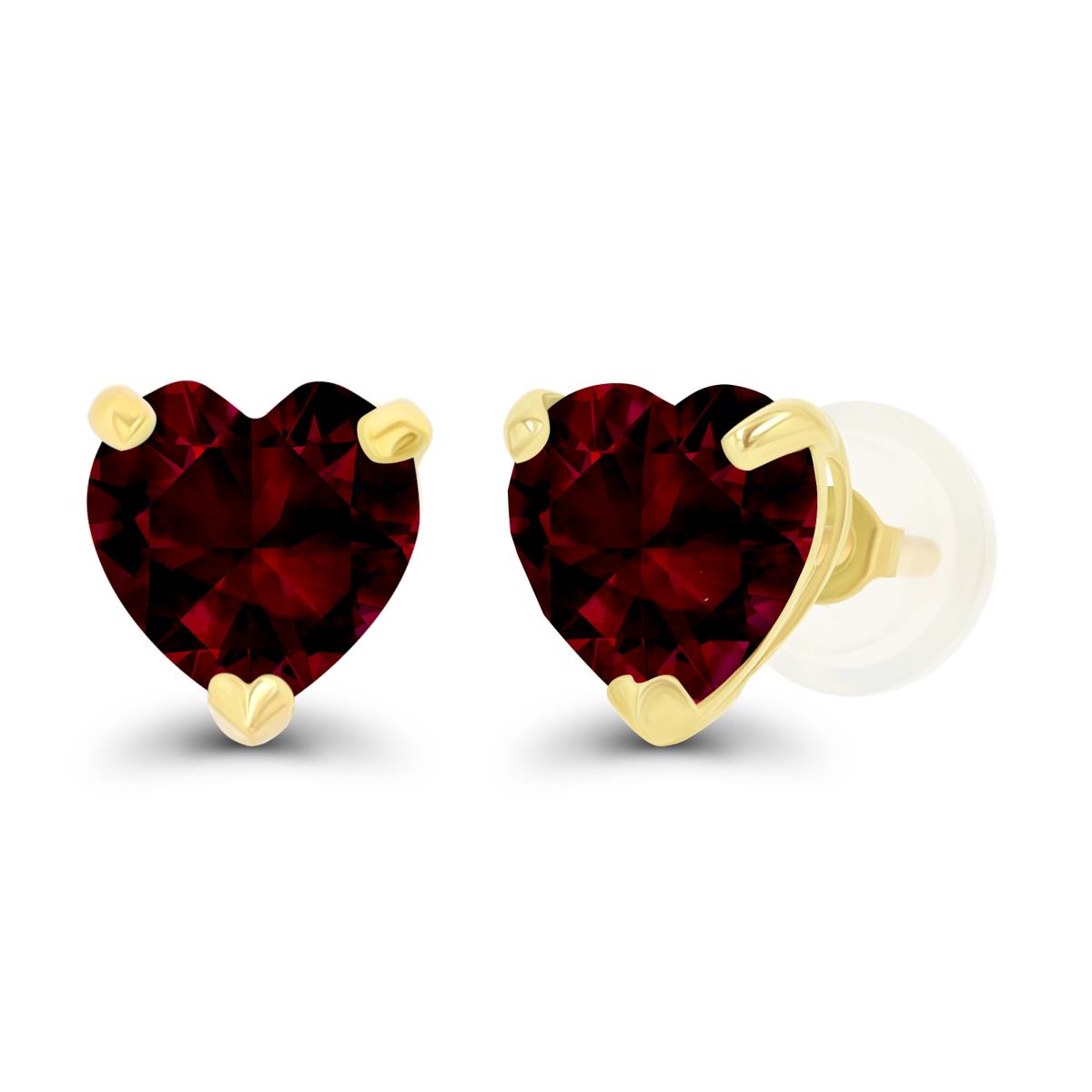 14K Yellow Gold 6mm Heart Garnet Stud Earring with Silicone Back