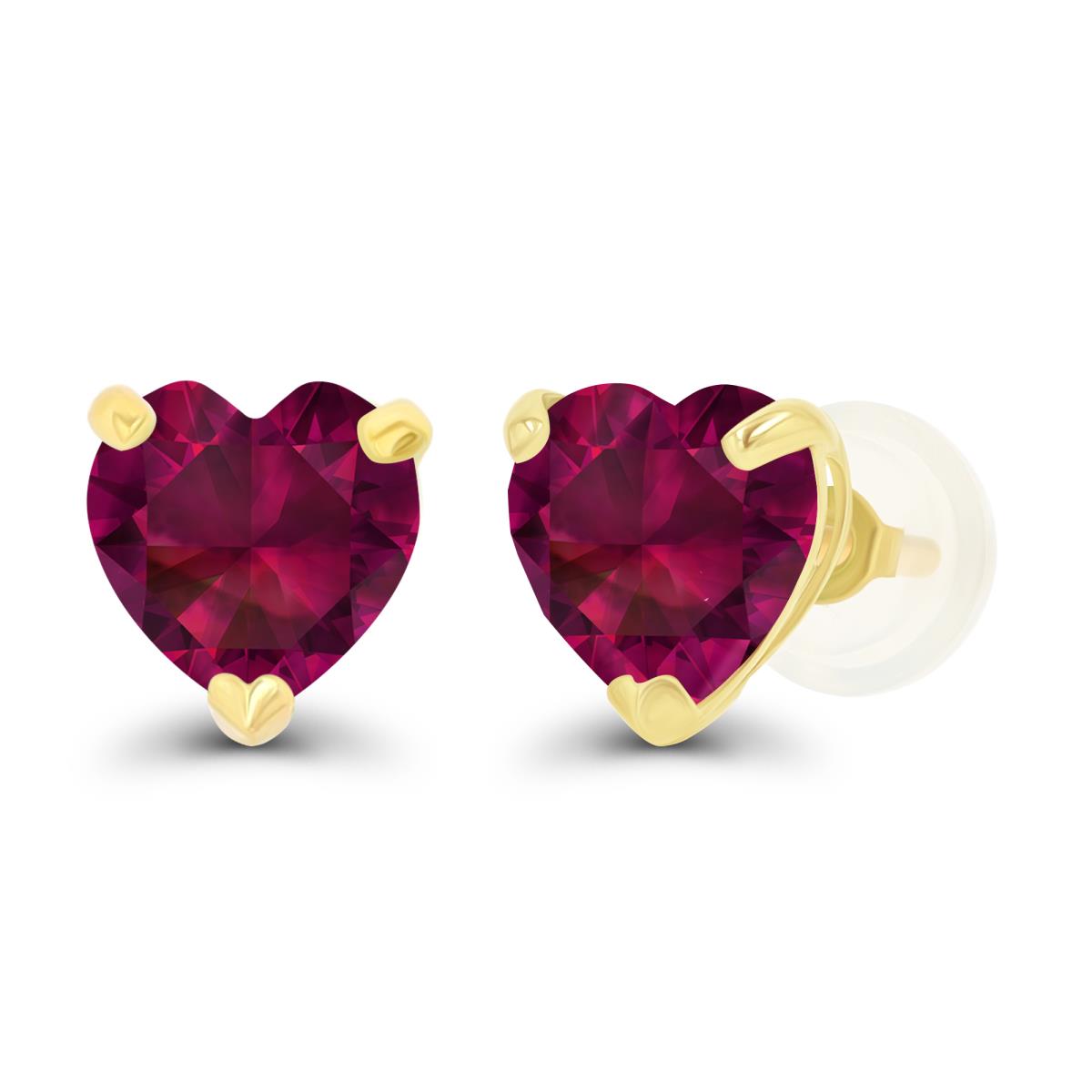 14K Yellow Gold 6mm Heart Created Ruby Stud Earring with Silicone Back