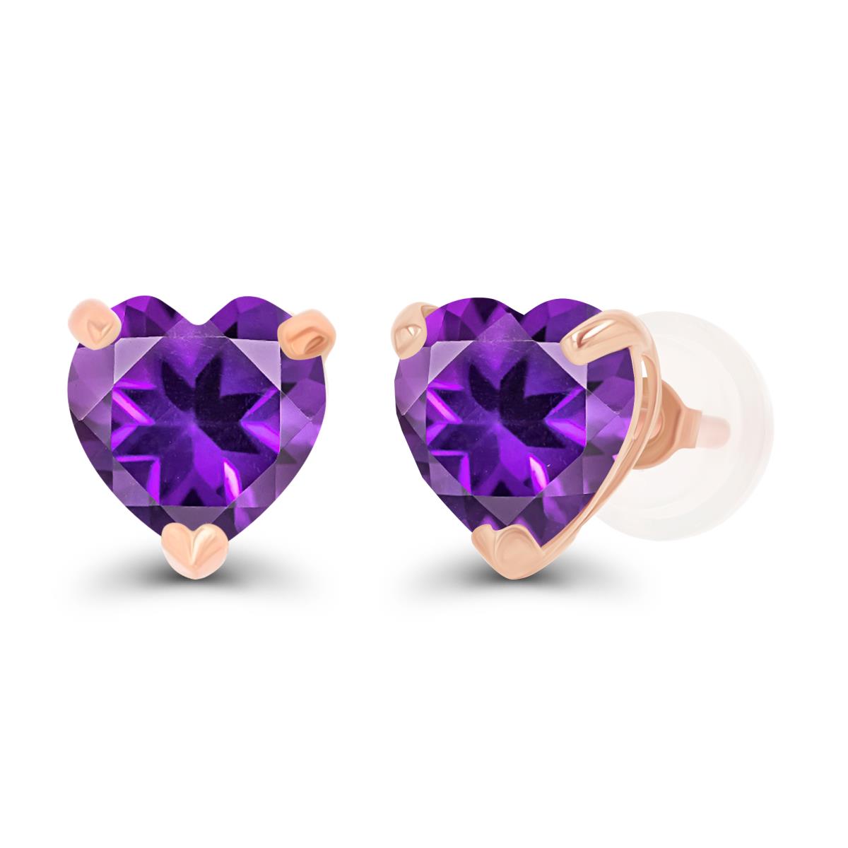 14K Rose Gold 6mm Heart Amethyst Stud Earring with Silicone Back