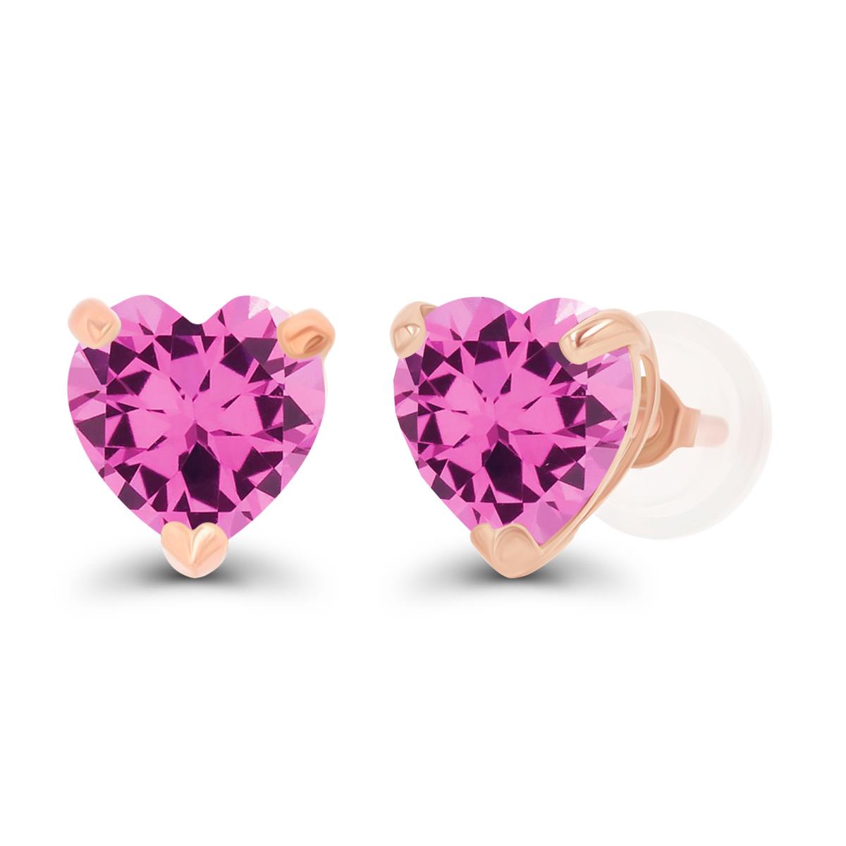 14K Rose Gold 6mm Heart Created Pink Sapphire Stud Earring with Silicone Back