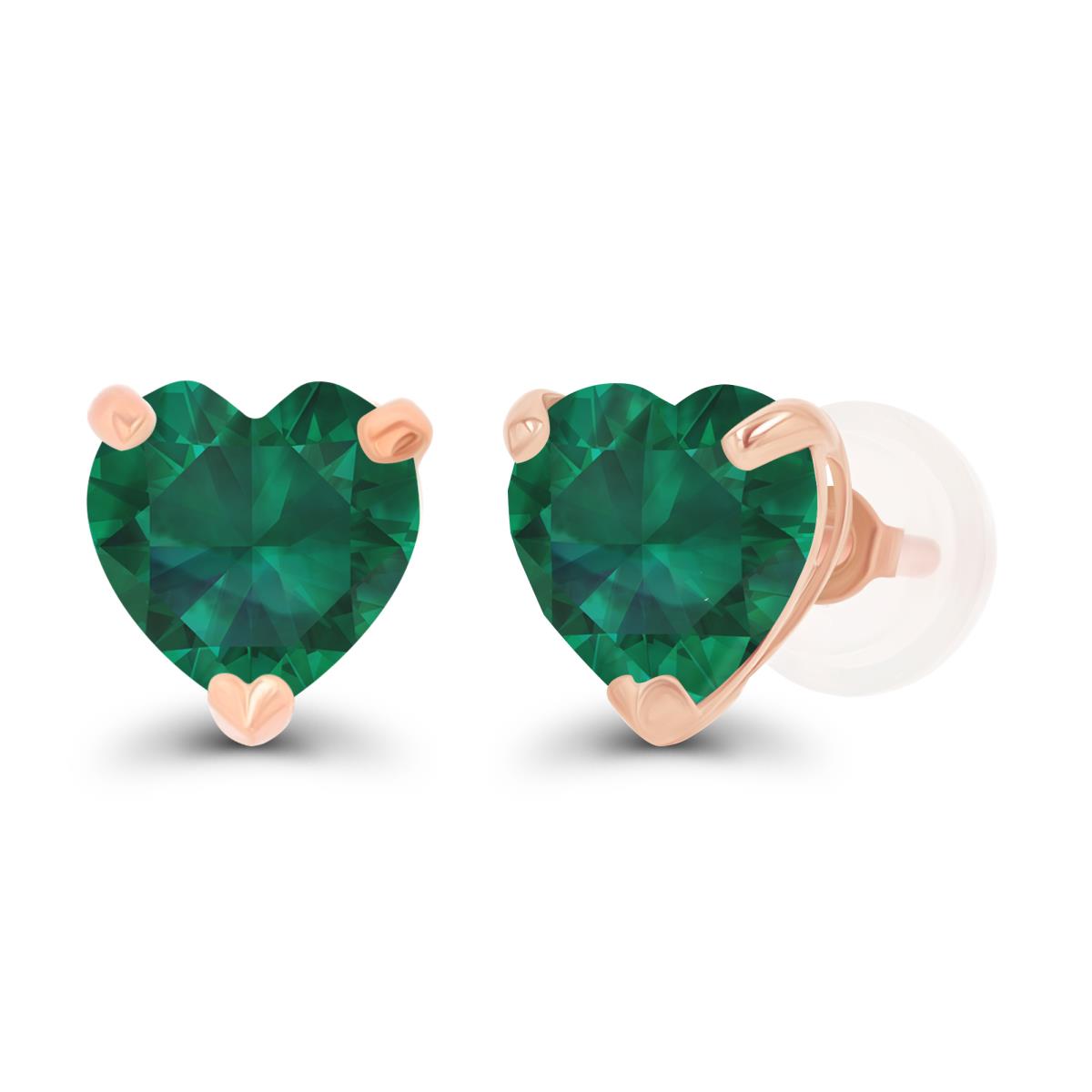 14K Rose Gold 6mm Heart Created Emerald Stud Earring with Silicone Back