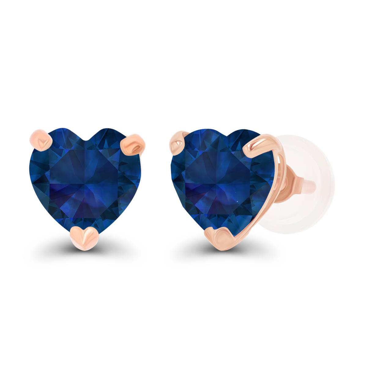 14K Rose Gold 6mm Heart Created Blue Sapphire Stud Earring with Silicone Back