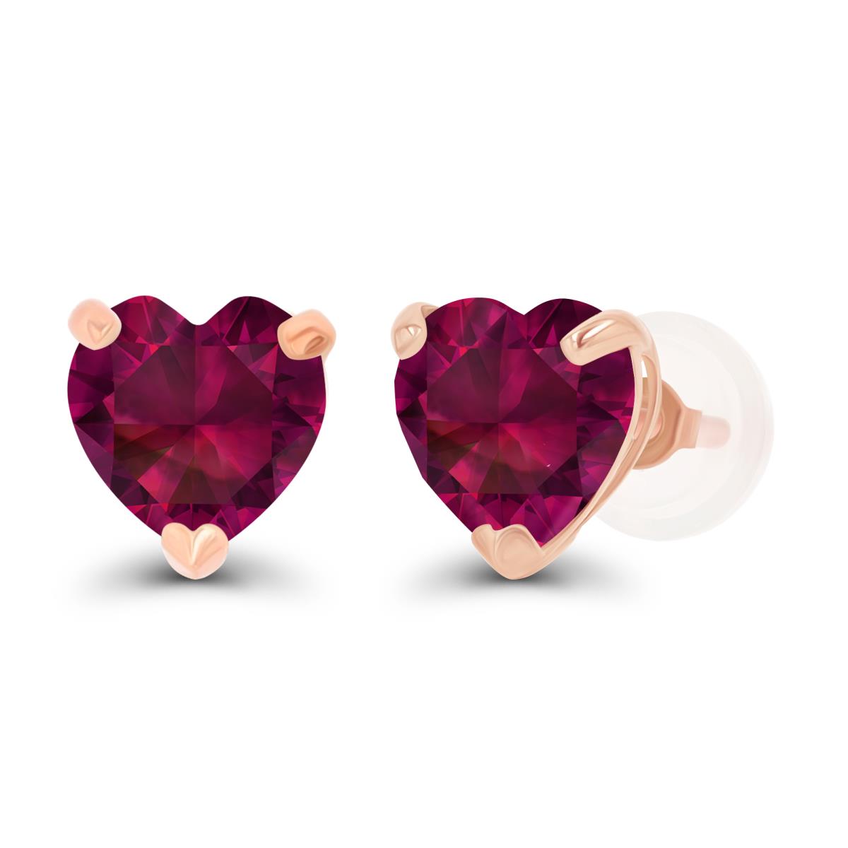 14K Rose Gold 6mm Heart Created Ruby Stud Earring with Silicone Back