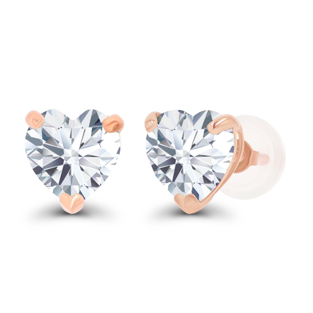 14K Rose Gold 6mm Heart Created White Sapphire Stud Earring with Silicone Back