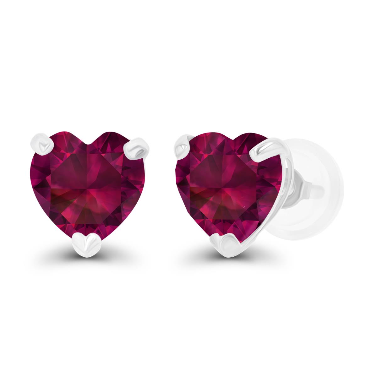 14K White Gold 6mm Heart Created Ruby Stud Earring with Silicone Back