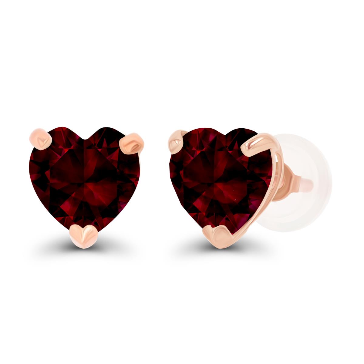 Sterling Silver Rose 6mm Heart Garnet Stud Earring with Silicone Back