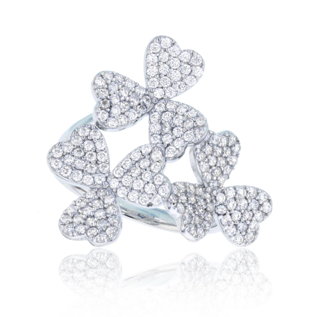 Sterling Silver Rhodium Rnd White CZ Micropave Flowers Adjustable Ring