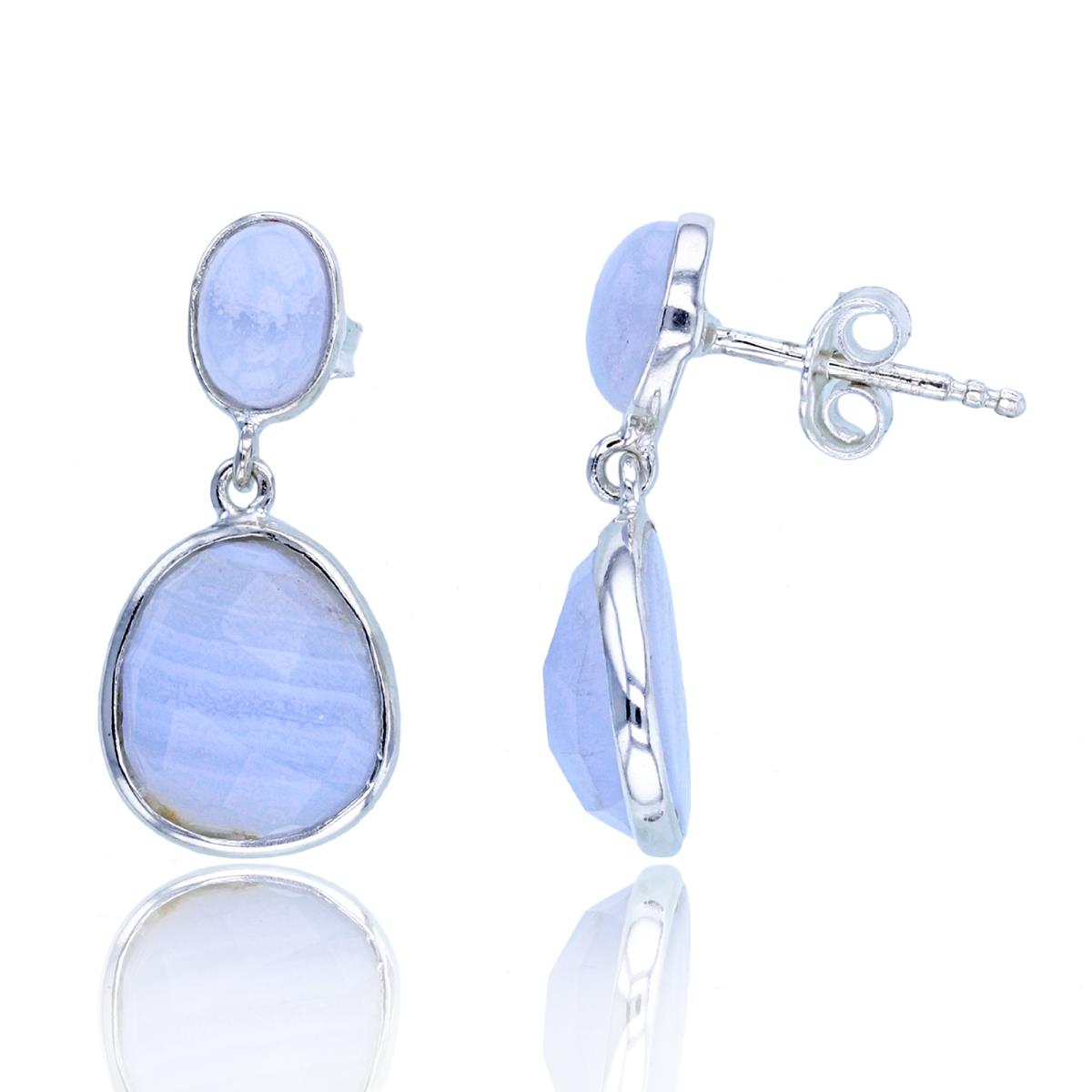 Sterling Silver Bezel Blue Lase Agate Dangling Earring