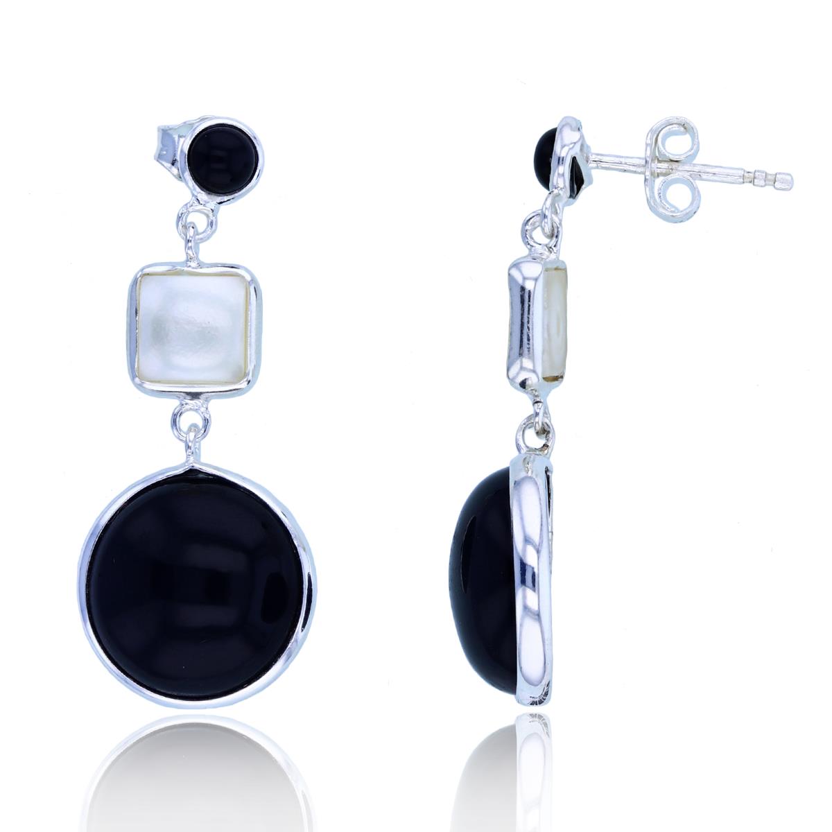 Sterling Silver Fresh Water Pearl & Black Onyx Dangling Earring