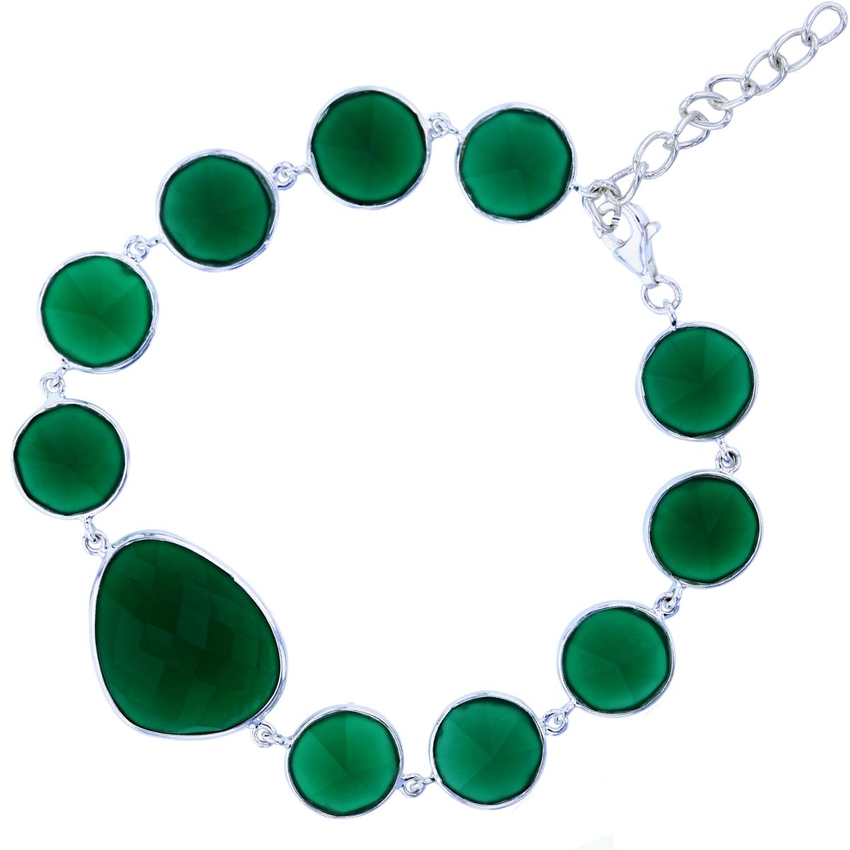 Sterling Silver Green Onyx Bezel 7.5"+1" Bracelet