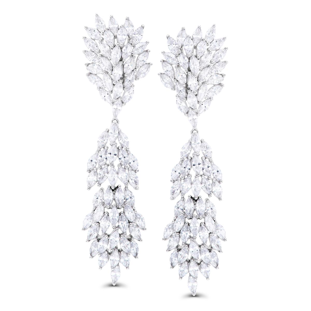 Sterling Silver Rhodium Paved Marqise CZ Chandelir Dangling Earring