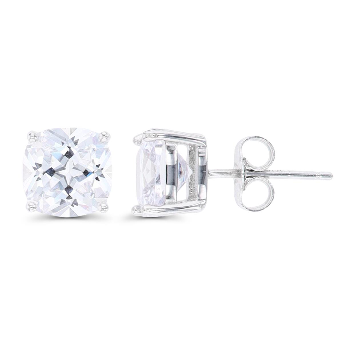 Sterling Silver Rhodium 6mm Cushion CZ Solitaire Stud Earring