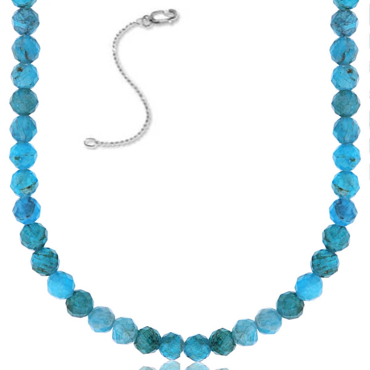 Sterling Silver Rhodium 3mm Rondelle Blue Apatite Beaded 16"+2" Necklace