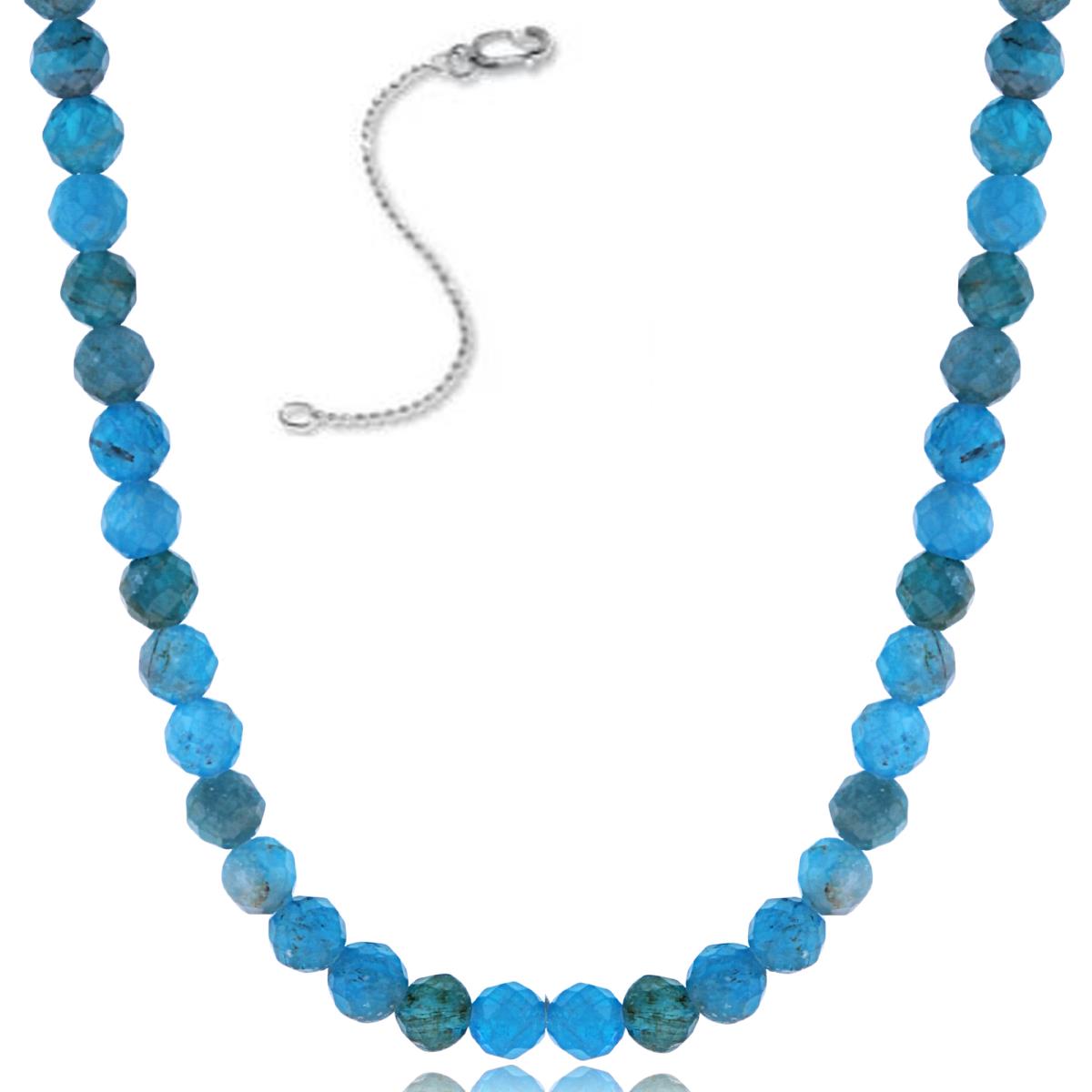 Sterling Silver Rhodium 4mm Rondelle Blue Apatite Beaded 16"+2" Necklace