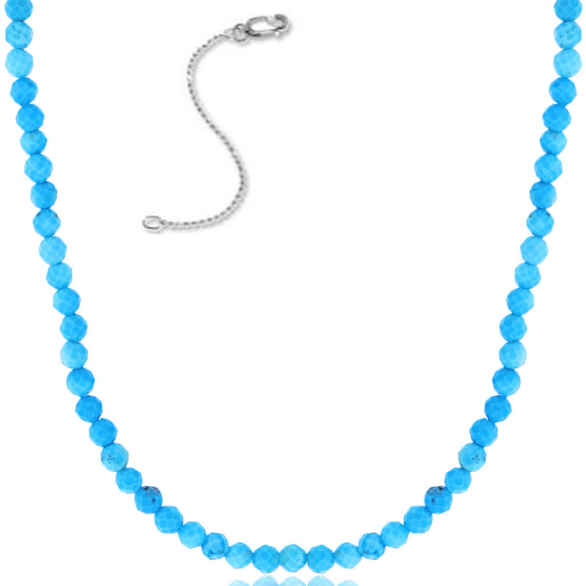 Sterling Silver Rhodium 2mm Rondelle Turquoise Beaded 16"+2" Necklace