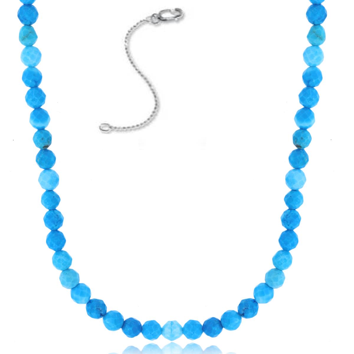 Sterling Silver Rhodium 3mm Rondelle Turquoise Beaded 16"+2" Necklace