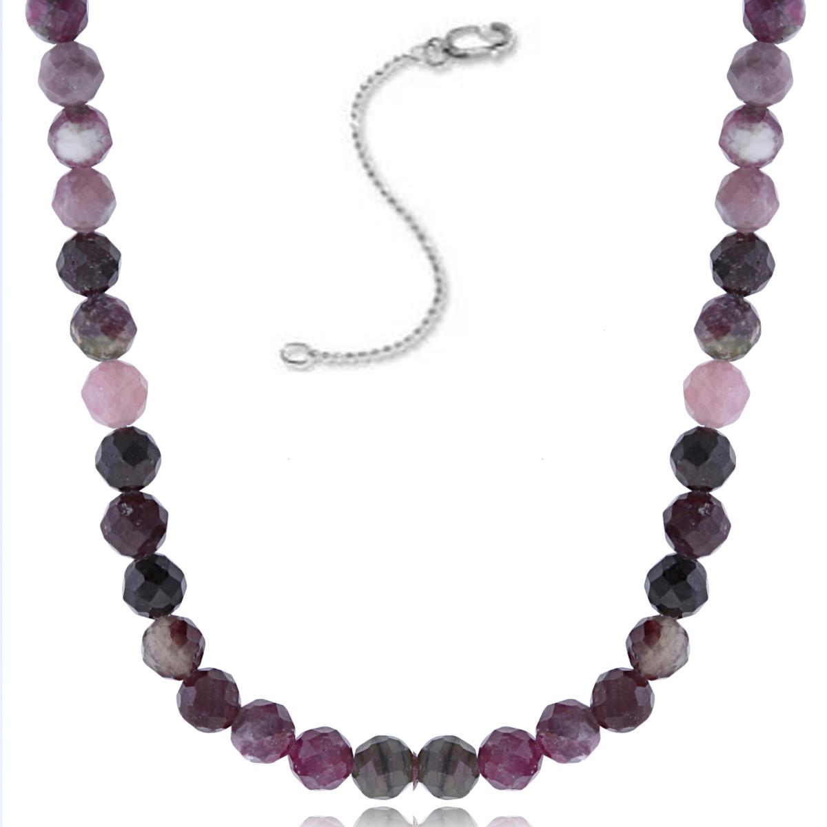 Sterling Silver Rhodium 4mm Rondelle Tourmaline Beaded 16"+2" Necklace