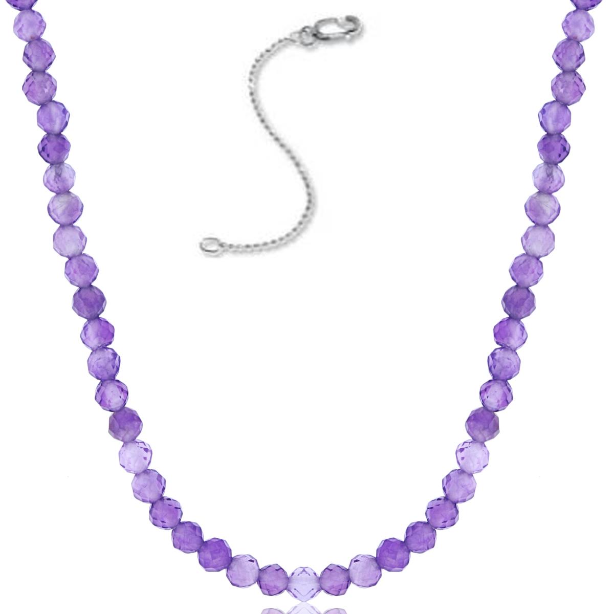 Sterling Silver Rhodium 2mm Rondelle Amethyst Beaded 16"+2" Necklace