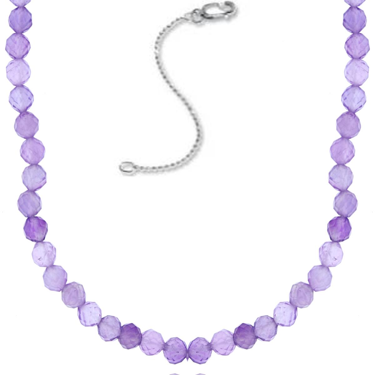 Sterling Silver Rhodium 3mm Rondelle Amethyst Beaded 16"+2" Necklace