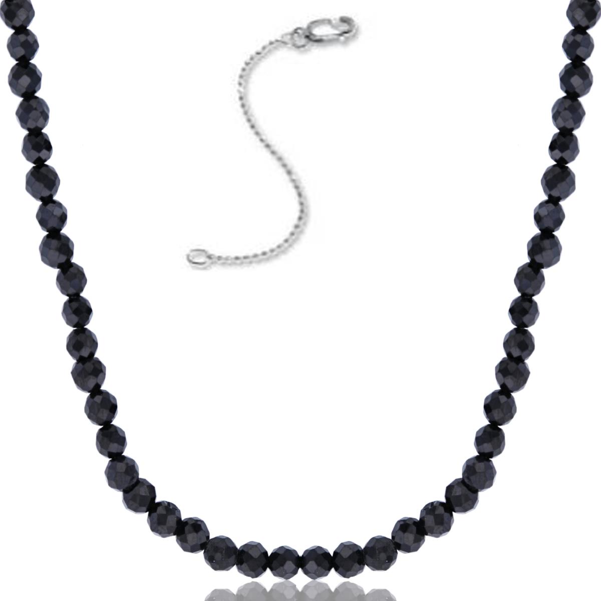 Sterling Silver Rhodium 3mm Rondelle Black Spinel Beaded 16"+2" Necklace
