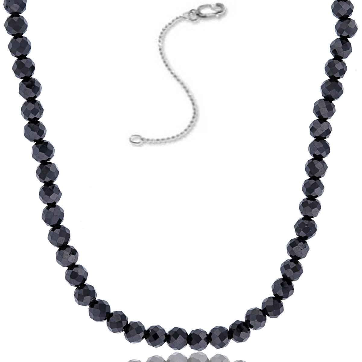 Sterling Silver Rhodium 4mm Rondelle Black Spinel Beaded 16"+2" Necklace