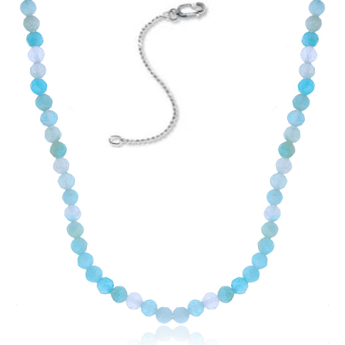 Sterling Silver Rhodium 2mm Rondelle Amazonite Beaded 16"+2" Necklace
