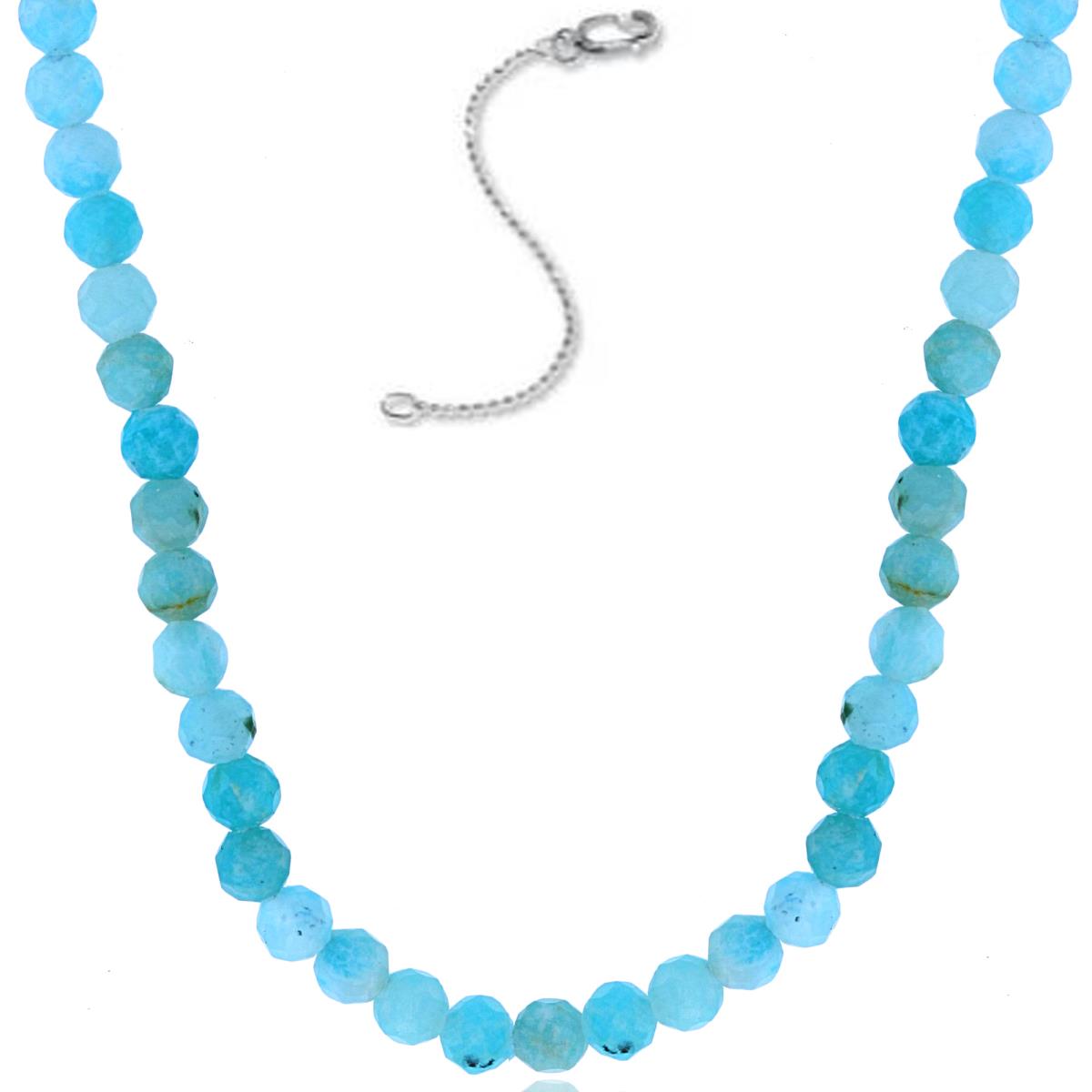 Sterling Silver Rhodium 3mm Rondelle Amazonite Beaded 16"+2" Necklace