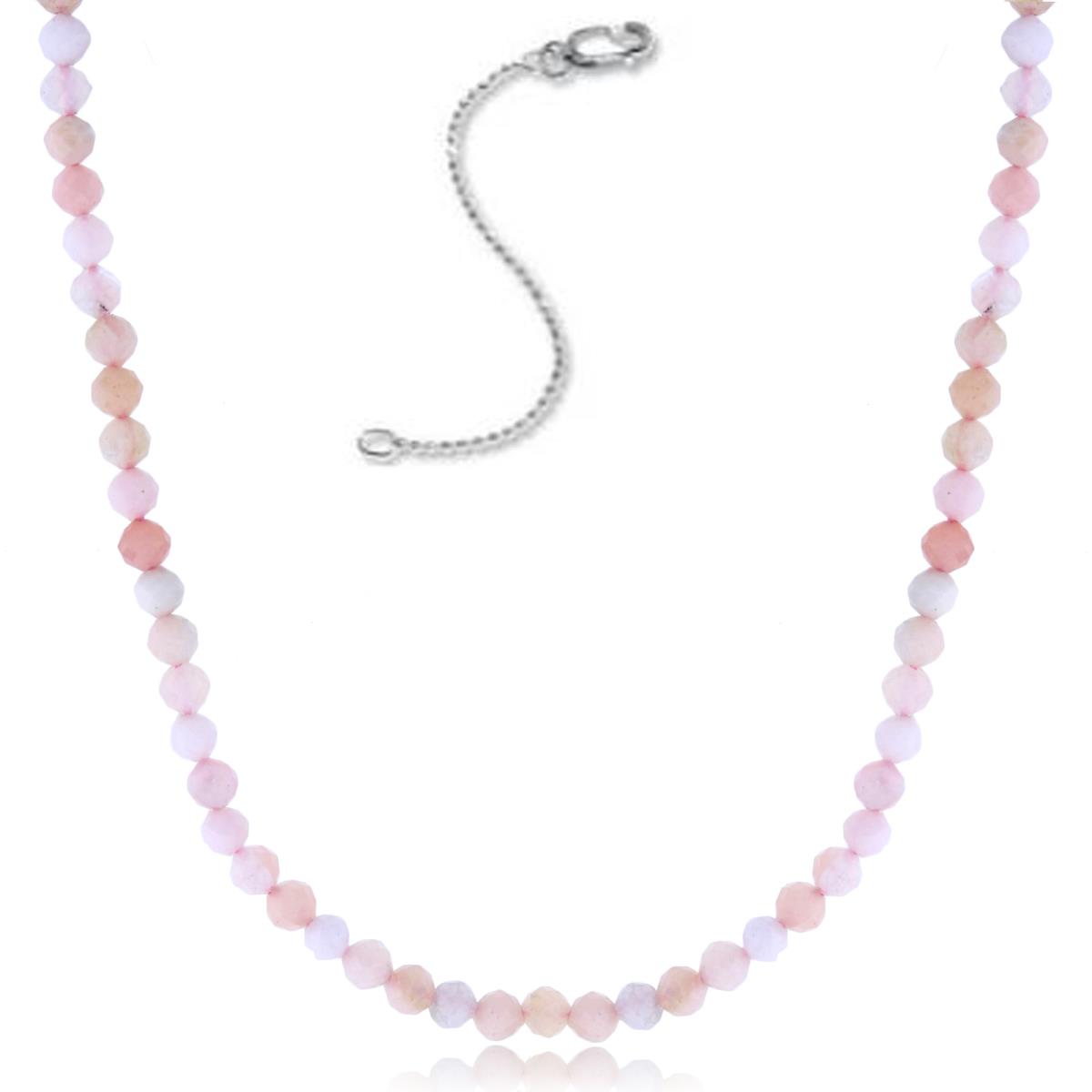 Sterling Silver Rhodium 2mm Rondelle Pink Opal Beaded 16"+2" Necklace