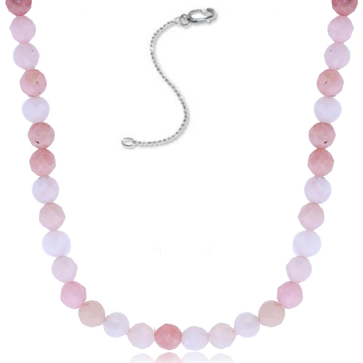 Sterling Silver Rhodium 4mm Rondelle Pink Opal Beaded 16"+2" Necklace