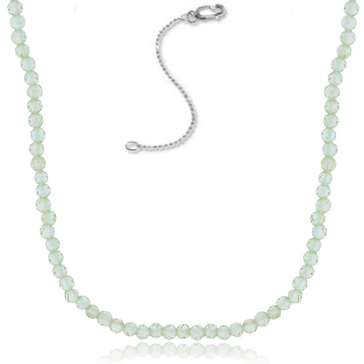 Sterling Silver Rhodium 2mm Rondelle Peridot Beaded 16"+2" Necklace