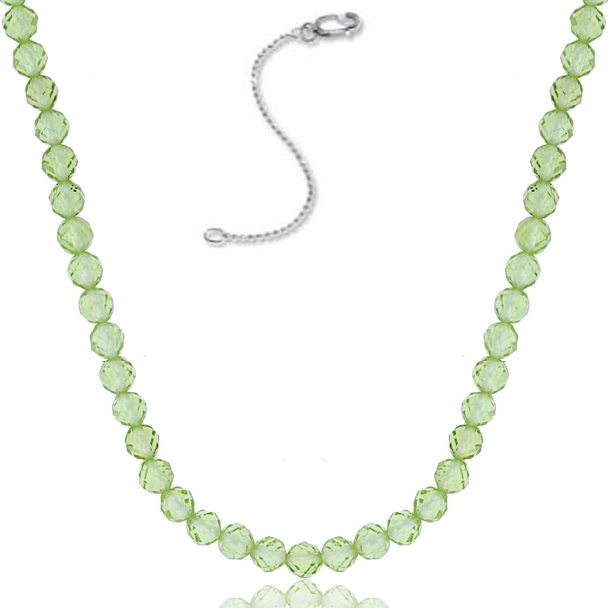 Sterling Silver Rhodium 3mm Rondelle Peridot Beaded 16"+2" Necklace