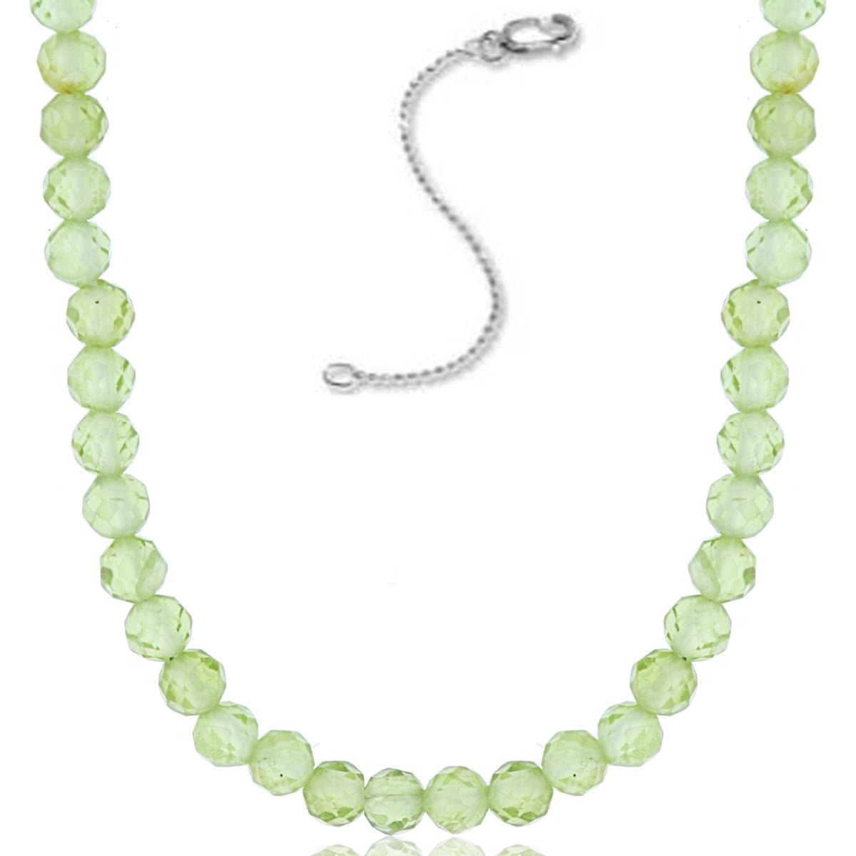 Sterling Silver Rhodium 4mm Rondelle Peridot Beaded 16"+2" Necklace