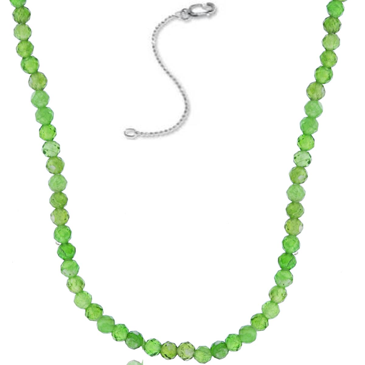 Sterling Silver Rhodium 2mm Rondelle Chrome Diopside Beaded 16"+2" Necklace
