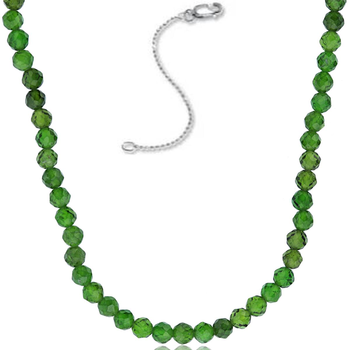 Sterling Silver Rhodium 4mm Rondelle Chrome Diopside Beaded 16"+2" Necklace