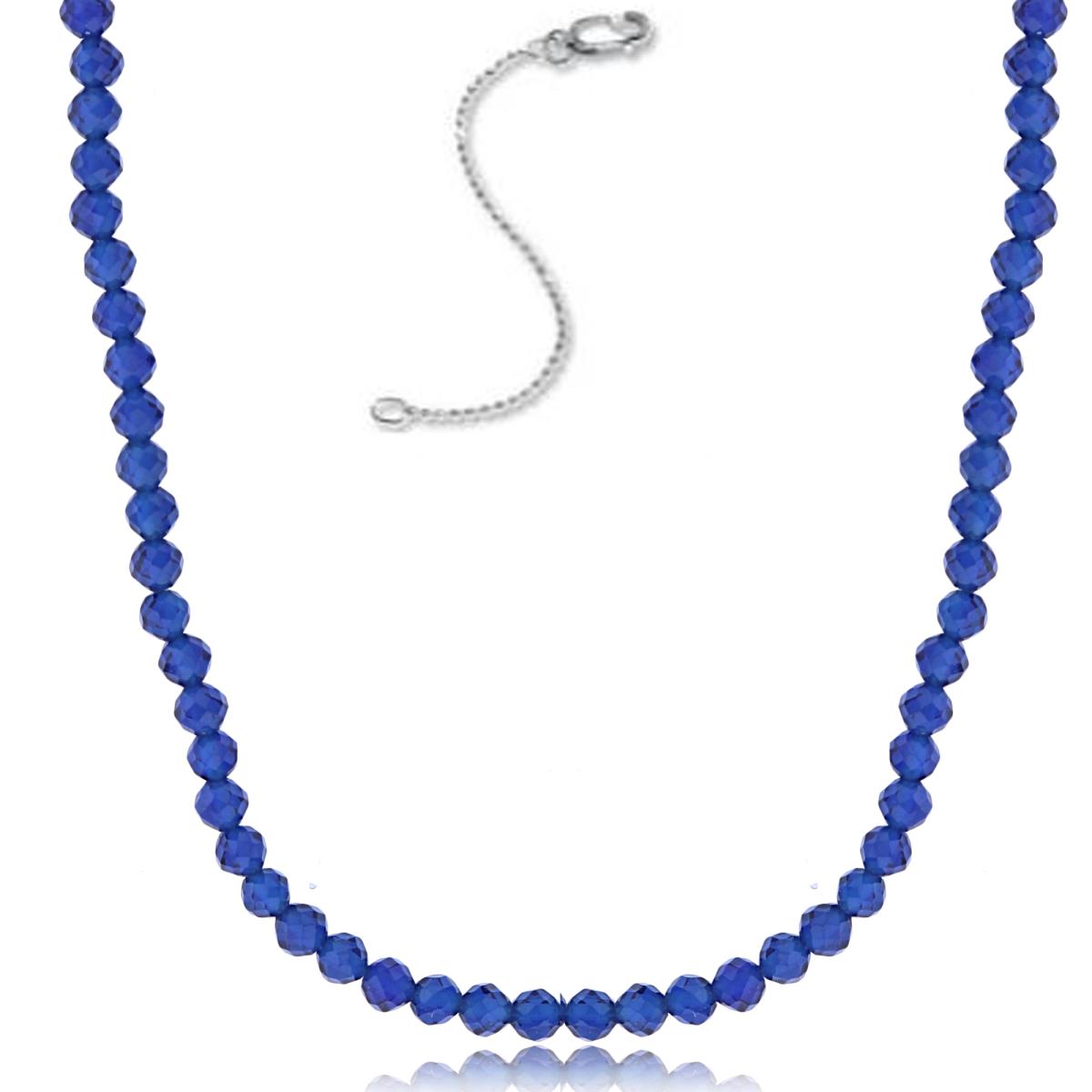 Sterling Silver Rhodium 2mm Rondelle Dyed Sapphire Beaded 16"+2" Necklace