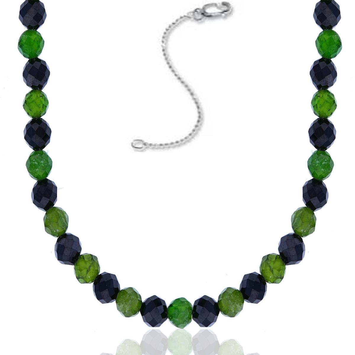 Sterling Silver Rhodium 4mm Rondelle Black Spinel & Chrome Diopside Beaded 16"+2" Necklace