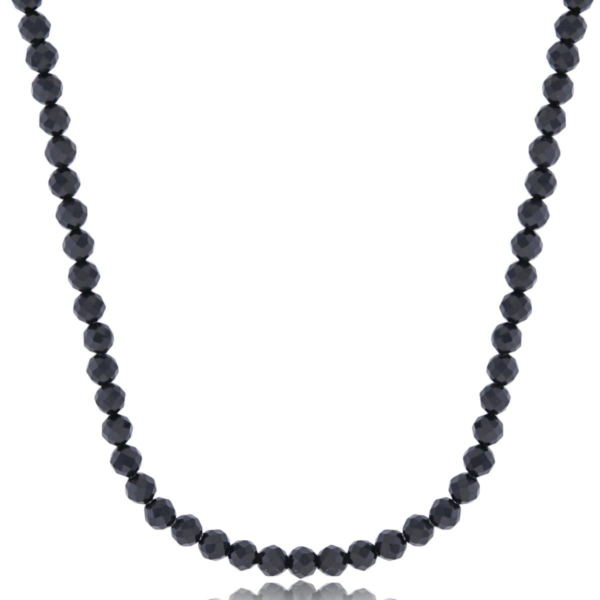 Sterling Silver Rhodium 3mm Rondelle Onyx Beaded 20" Necklace
