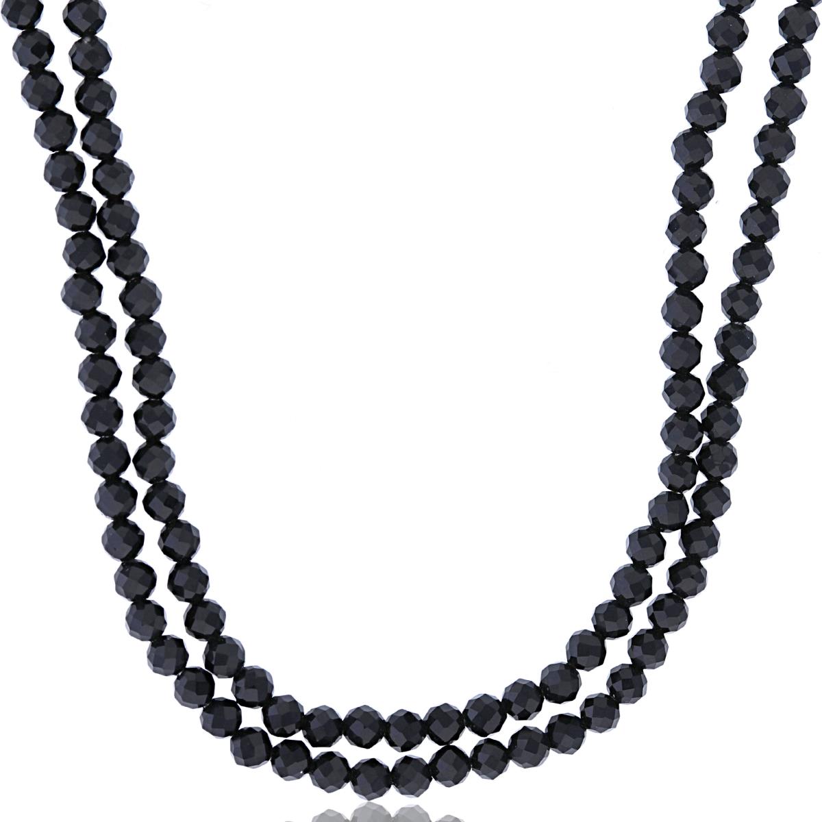 Sterling Silver Rhodium 3mm Rondelle Onyx Beaded 2-Strand 20" Necklace