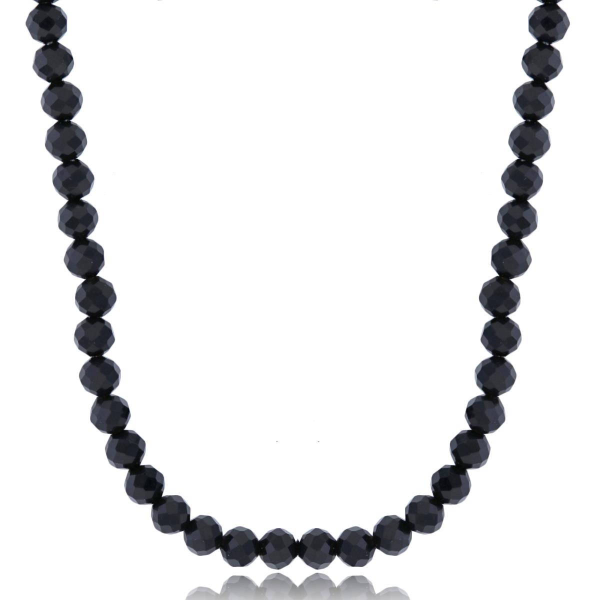 Sterling Silver Rhodium 4mm Rondelle Onyx Beaded 20" Necklace