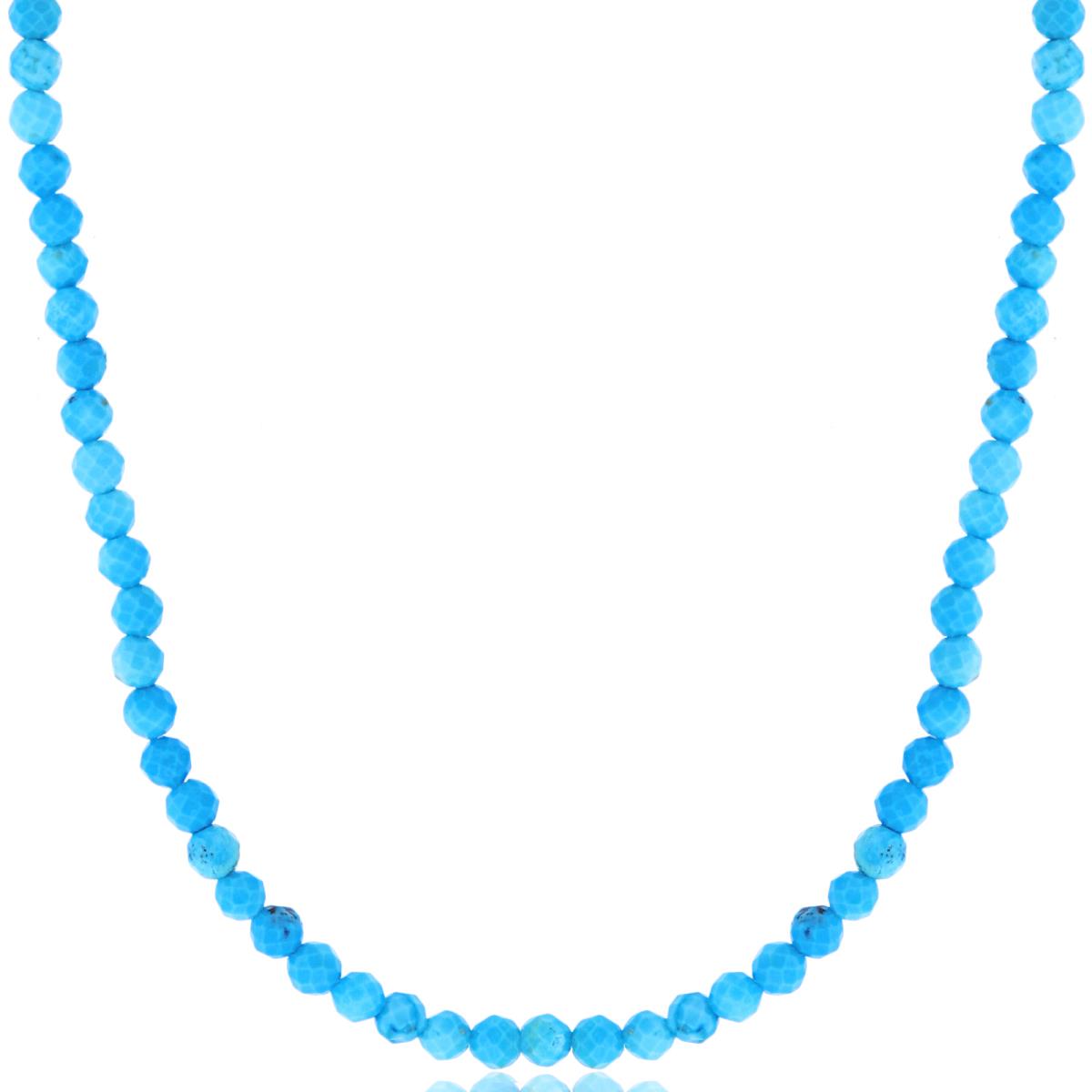 Sterling Silver Rhodium 2mm Rondelle Turquoise Beaded 48" Necklace