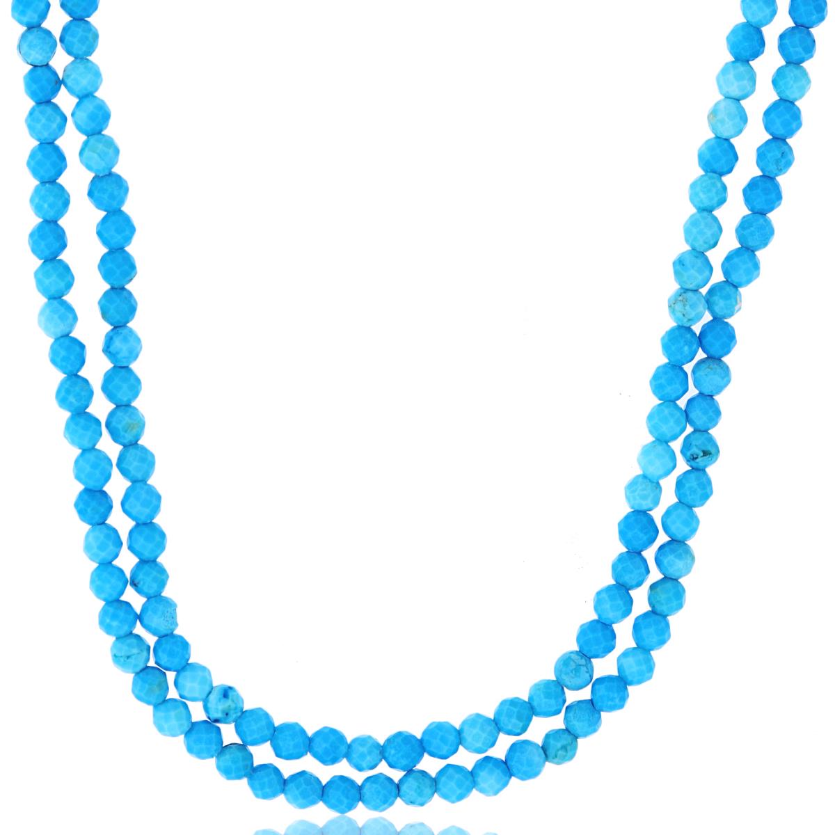 Sterling Silver Rhodium 2mm Rondelle Turquoise Beaded 2-Strand 20" Necklace