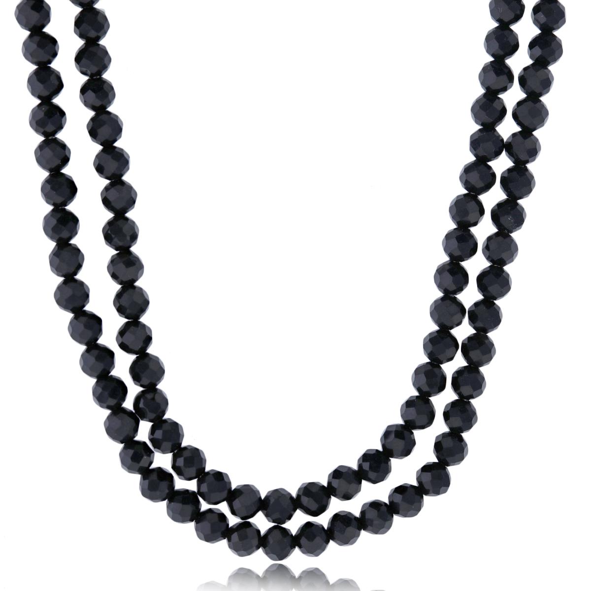 Sterling Silver Rhodium 4mm Rondelle Onyx Beaded 2-Strand 20" Necklace