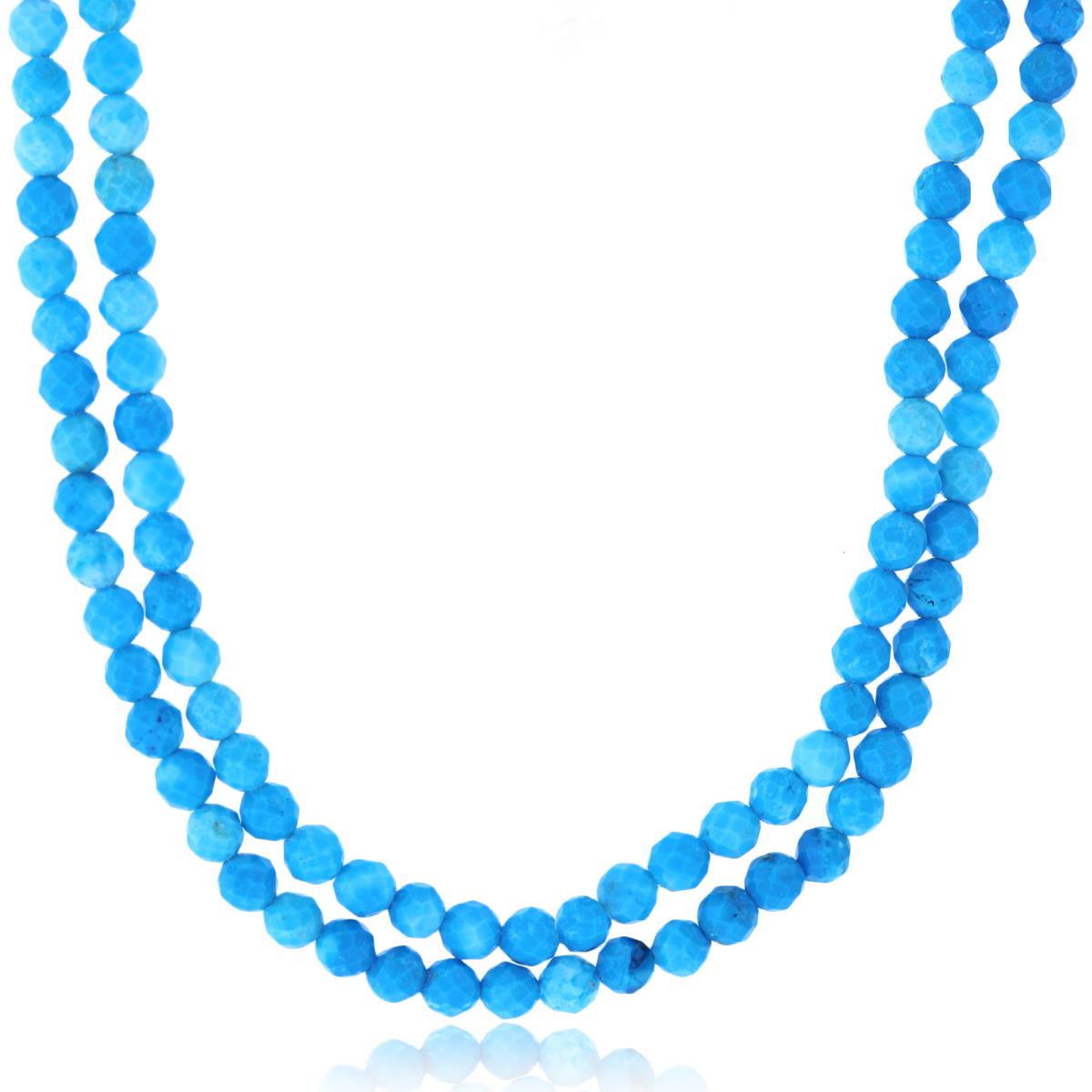 Sterling Silver Rhodium 3mm Rondelle Turquoise Beaded 2-Strand 20" Necklace