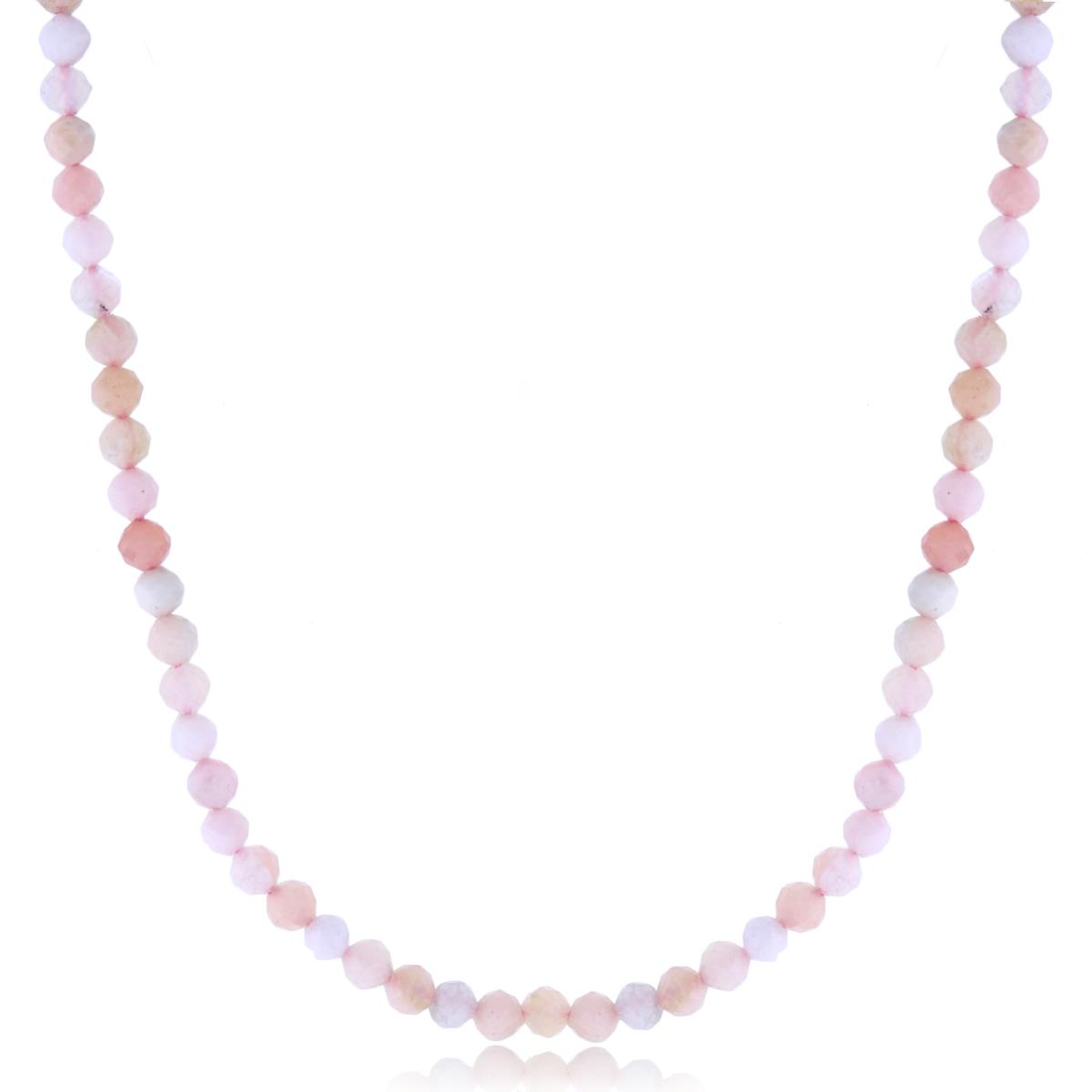 Sterling Silver Rhodium 2mm Rondelle Pink Opal Beaded 48" Necklace