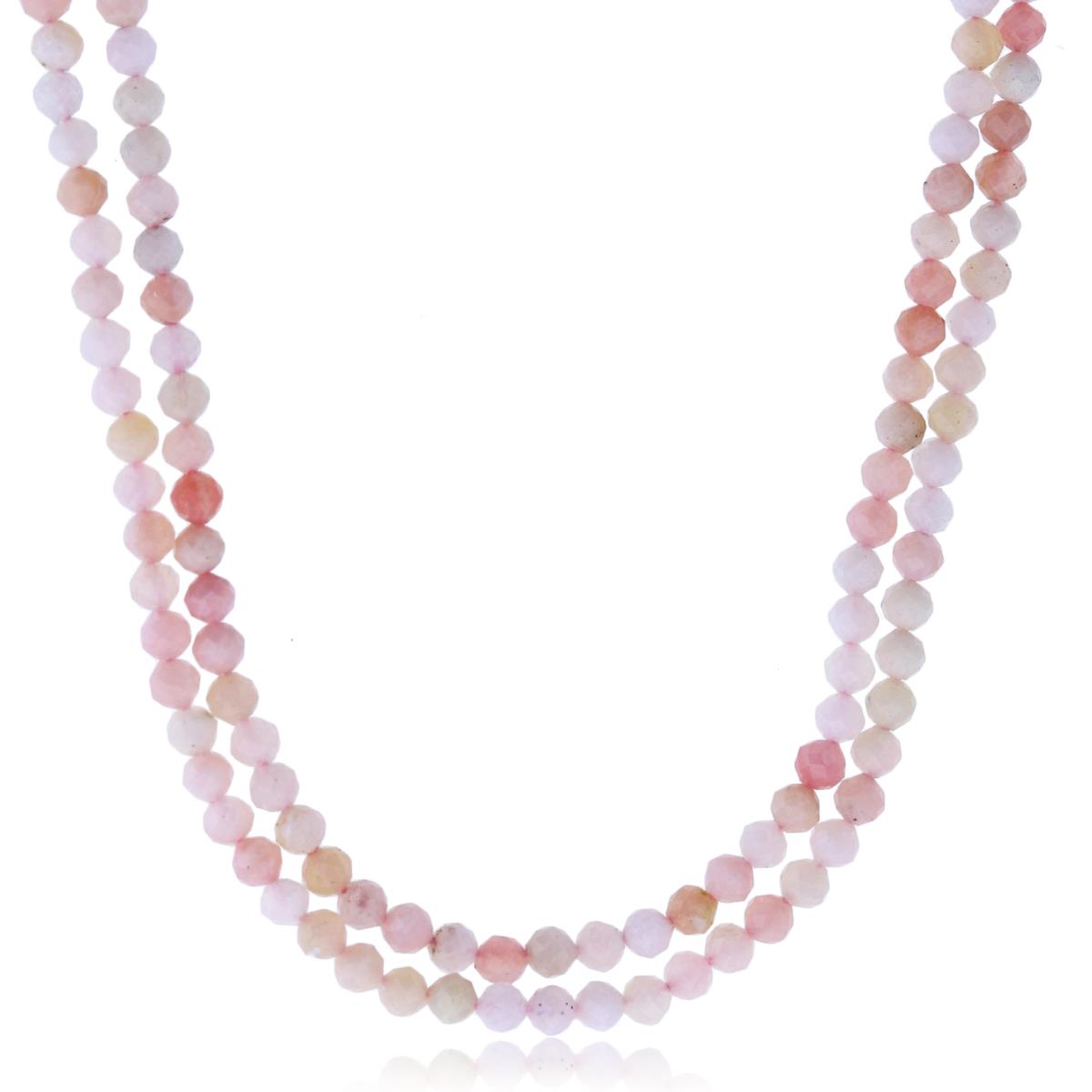 Sterling Silver Rhodium 2mm Rondelle Pink Opal Beaded 2-Strand 20" Necklace