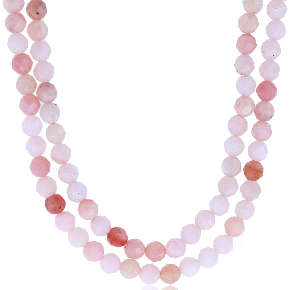 Sterling Silver Rhodium 4mm Rondelle Pink Opal Beaded 2-Strand 20" Necklace